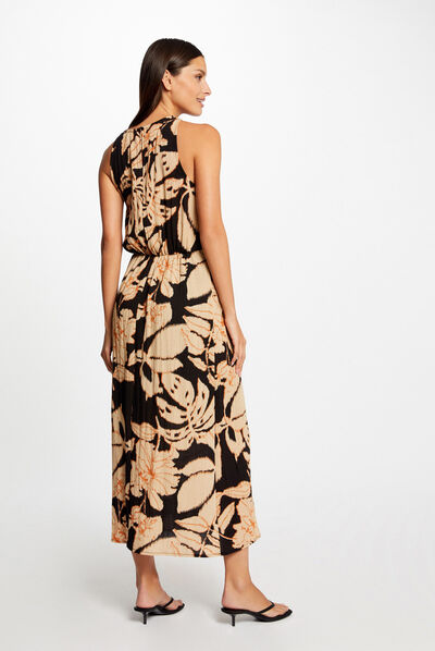 Robe longue droite imprimé végétal multico femme