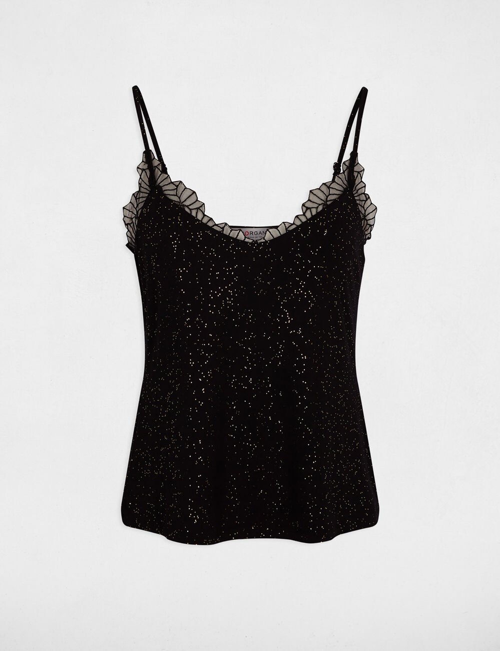 Kantentop met v-hals zwart vrouw