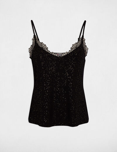 Kantentop met v-hals zwart vrouw