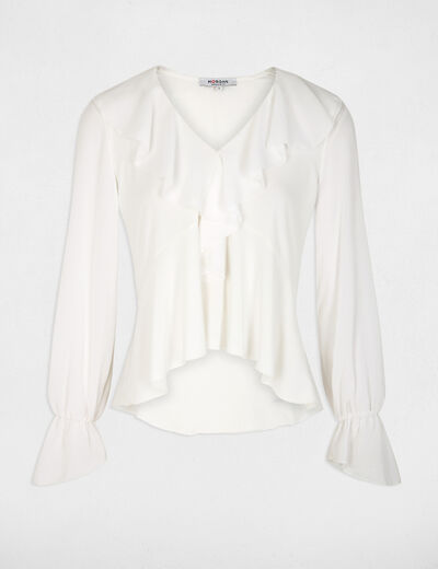 Top col v voile blanc femme