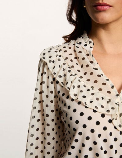 T-shirt van voile met V-hals helder wit vrouw