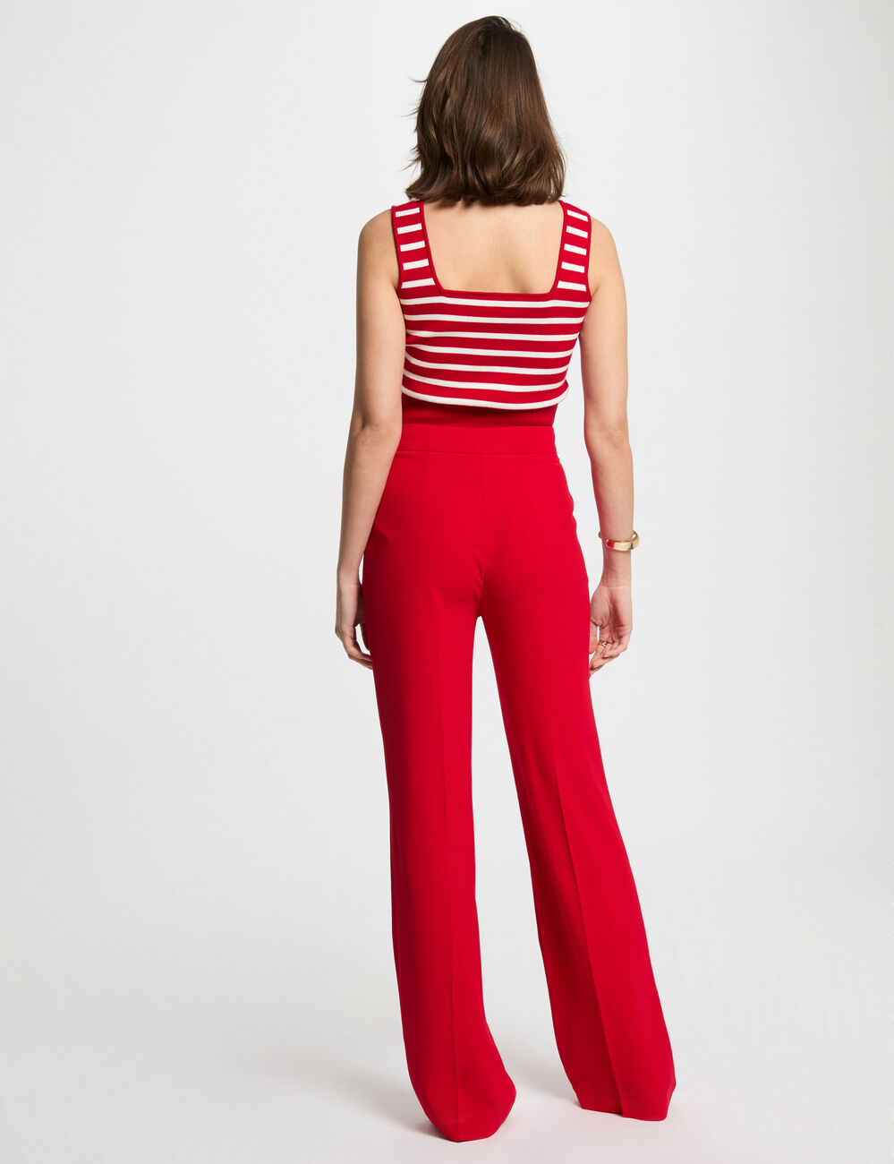 Pantalon large à pinces rouge femme