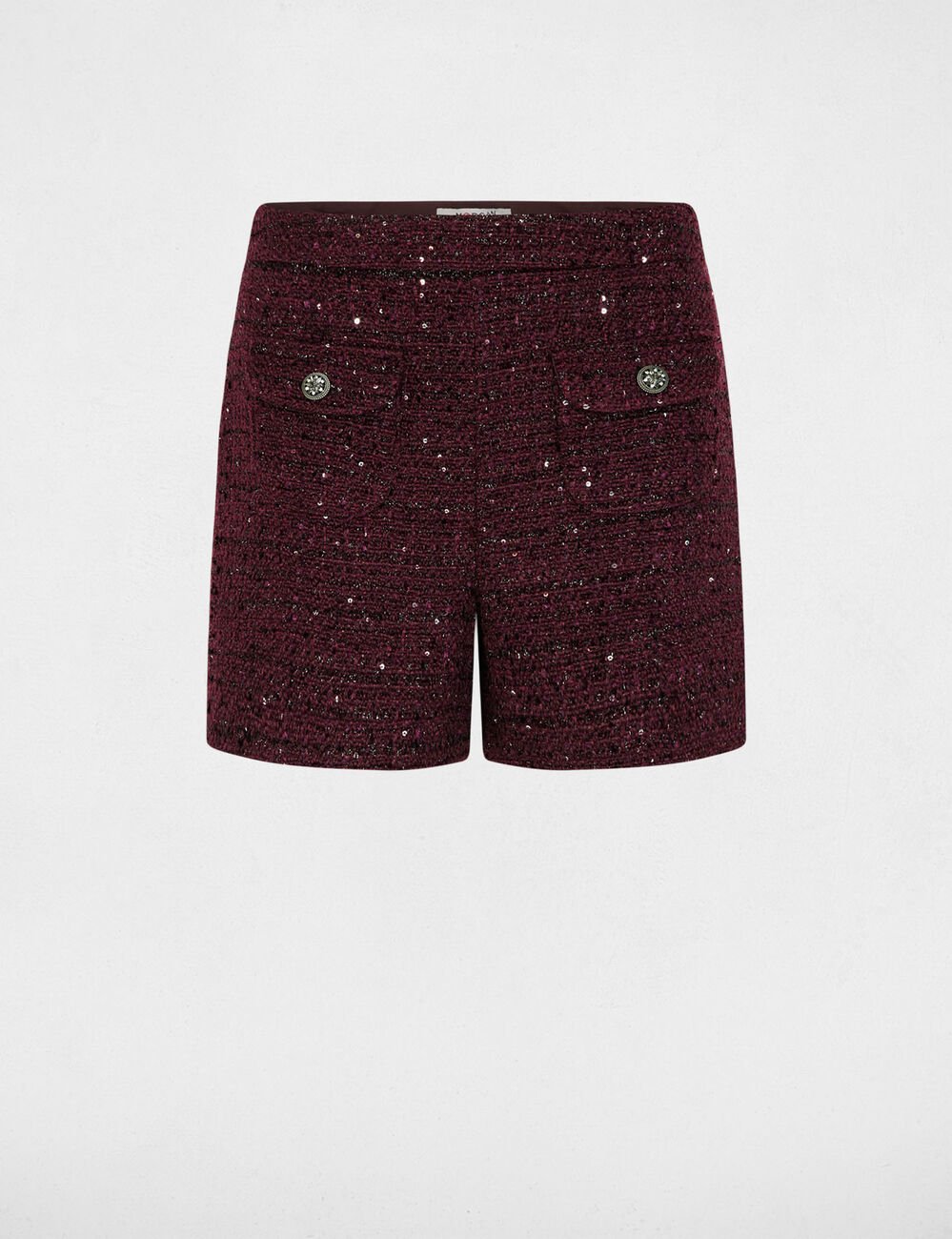 Short tweed taille haute prune femme