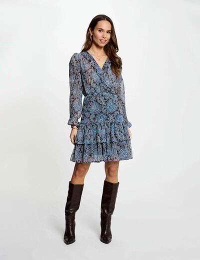 Robe courte ajust&eacute;e col v multicolore femme