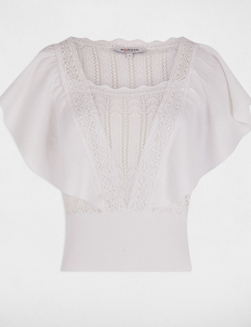 Pull manches courtes dentelle ivoire femme