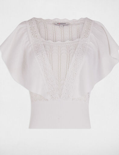 Pull manches courtes dentelle ivoire femme