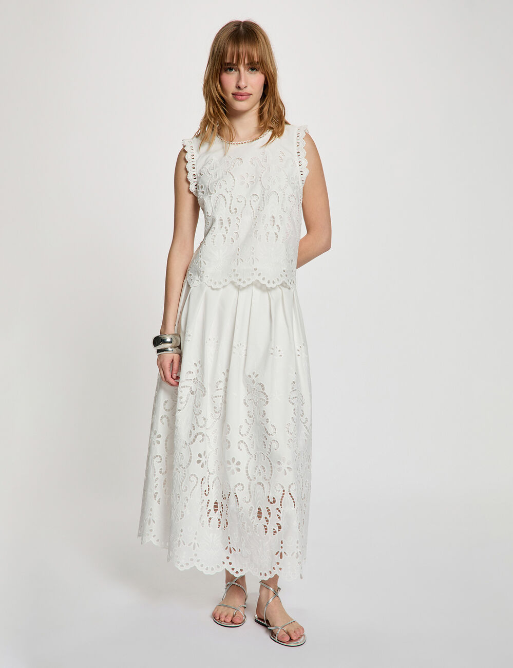 Mouwloze kanten top helder wit vrouw