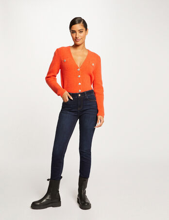 Slimfit jeans met hoge taille ruw denim vrouw