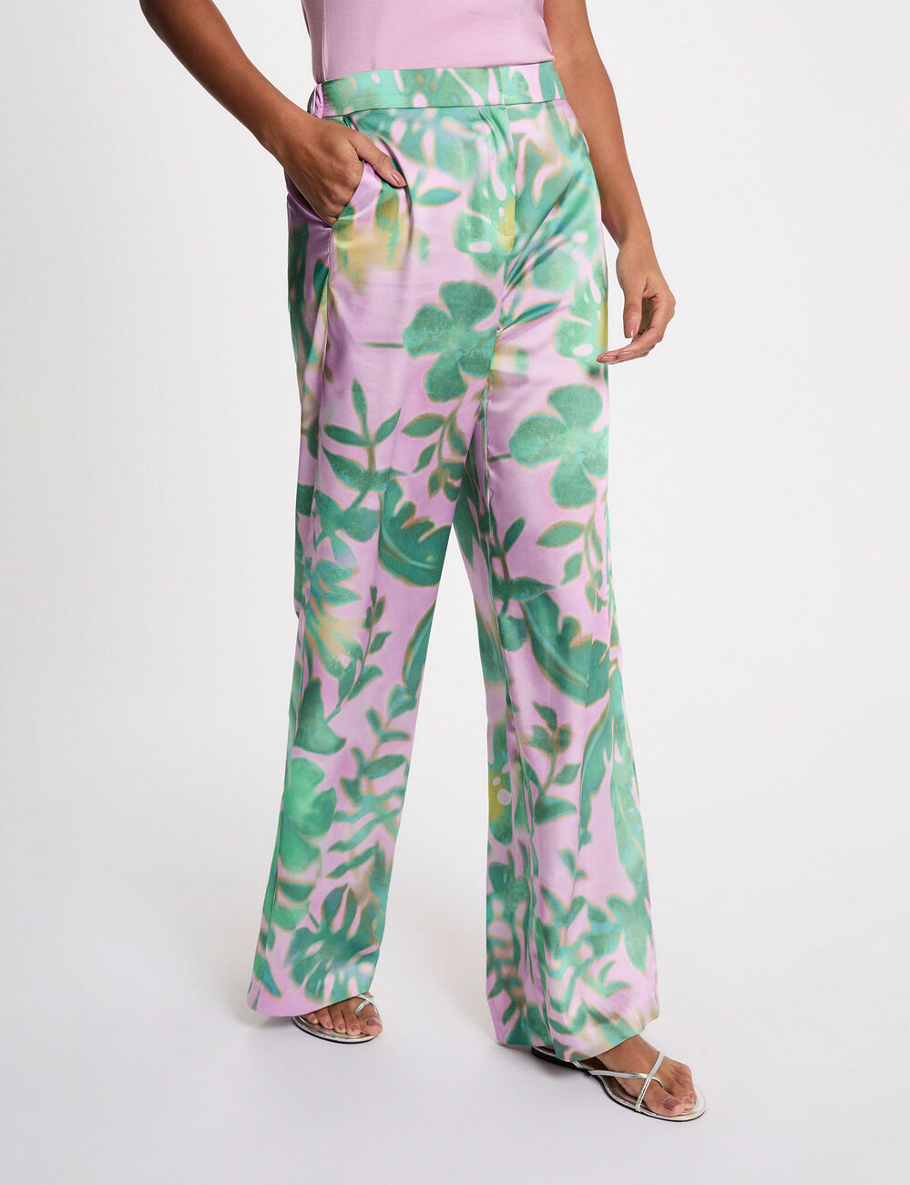 Pantalon large taille haute multicolore femme