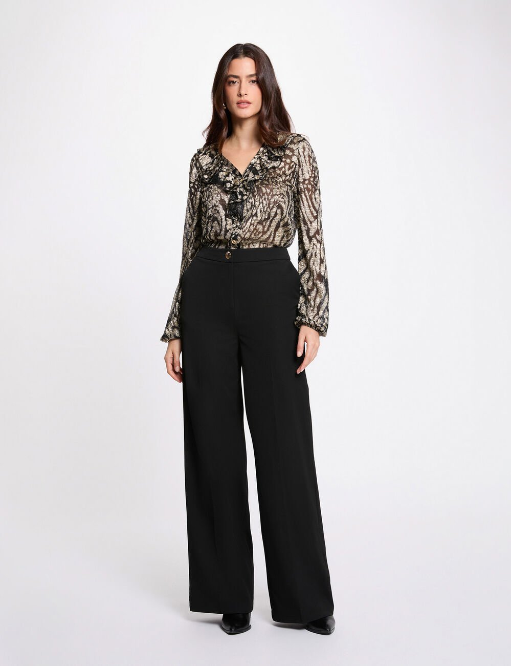 T-shirt manches longues col v jaune or femme