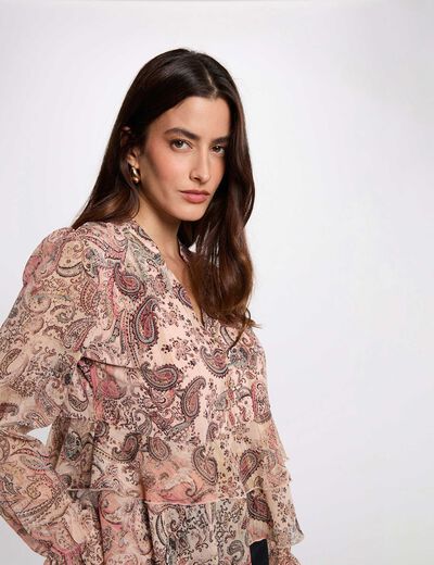 T-shirt voile col v multicolore femme