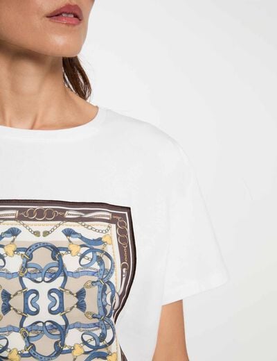 T-shirt met ronde hals en print helder wit vrouw