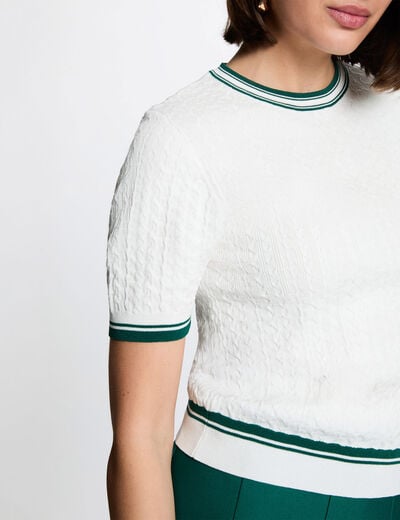 Pull fin manches courtes vert femme