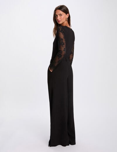 Kant T-shirt met hartvormige hals zwart vrouw