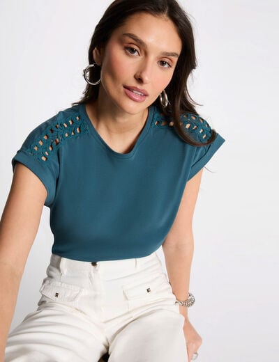T-shirt met korte mouwen bleu pétrole vrouw