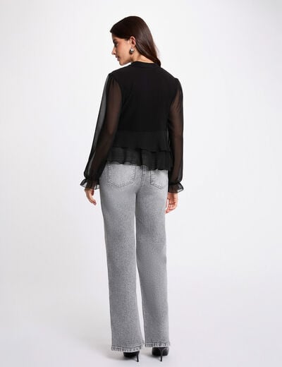 T-shirt col v volants noir femme