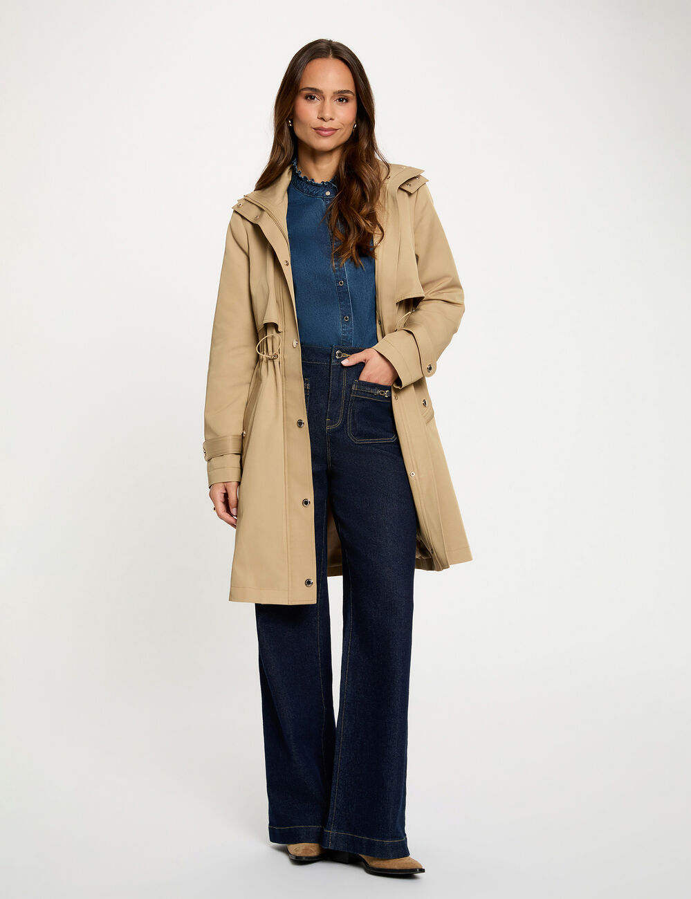 Lange parka met opstaande kraag beige vrouw