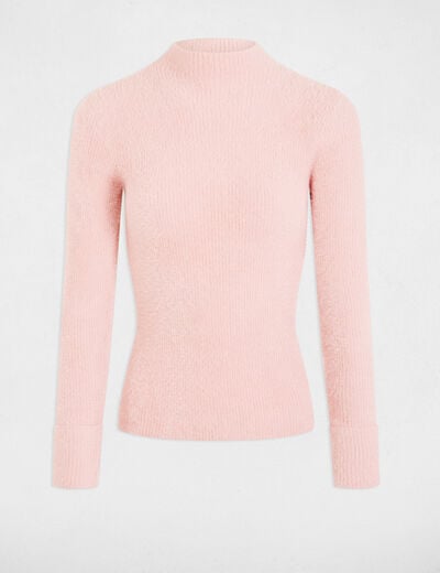 Pull manches longues maille duveteuse rose clair femme