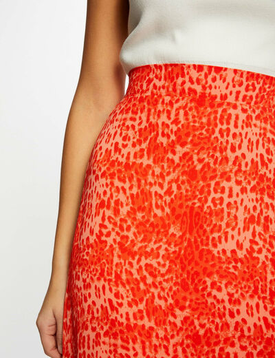 Jupe longue portefeuille imprimé léopard orange femme