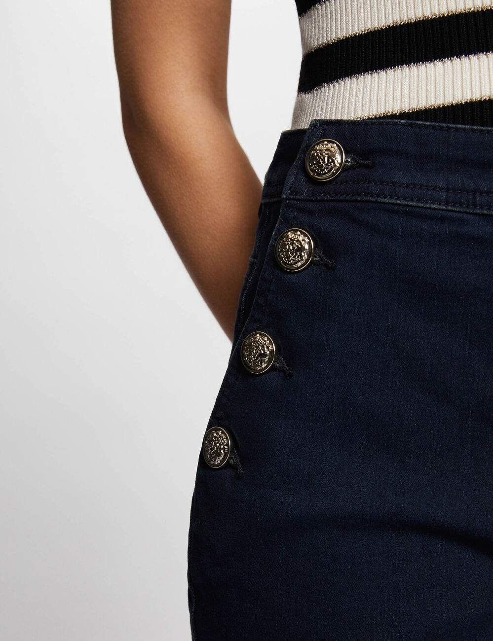 Getailleerde jeansshort ruw denim vrouw