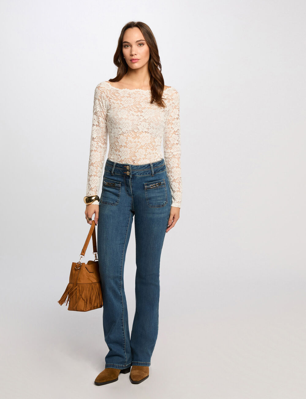Lange mouwen T-shirt helder wit vrouw