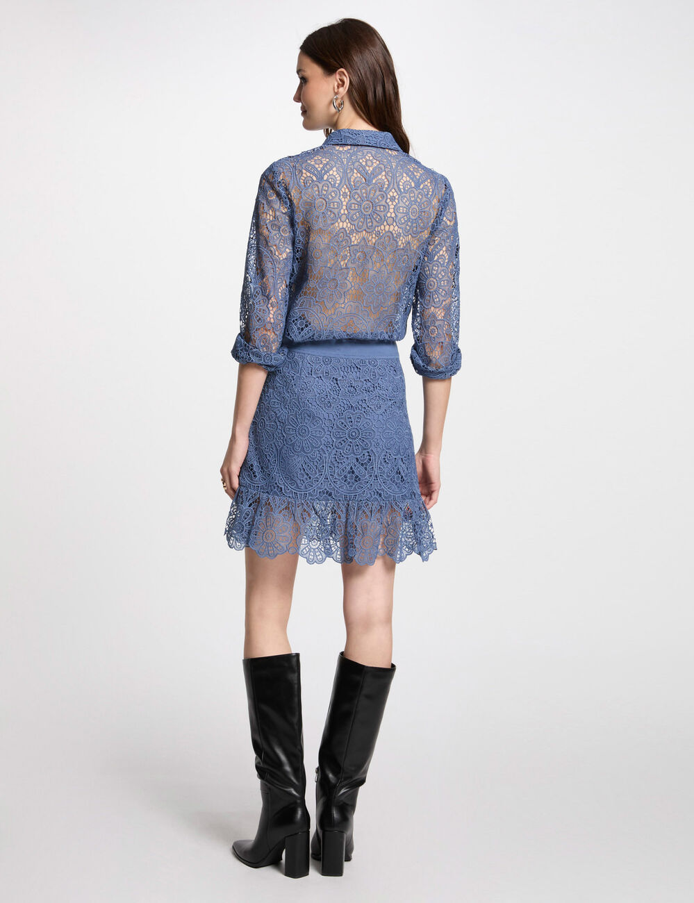 Overhemd met lange mouwen bleu gris vrouw