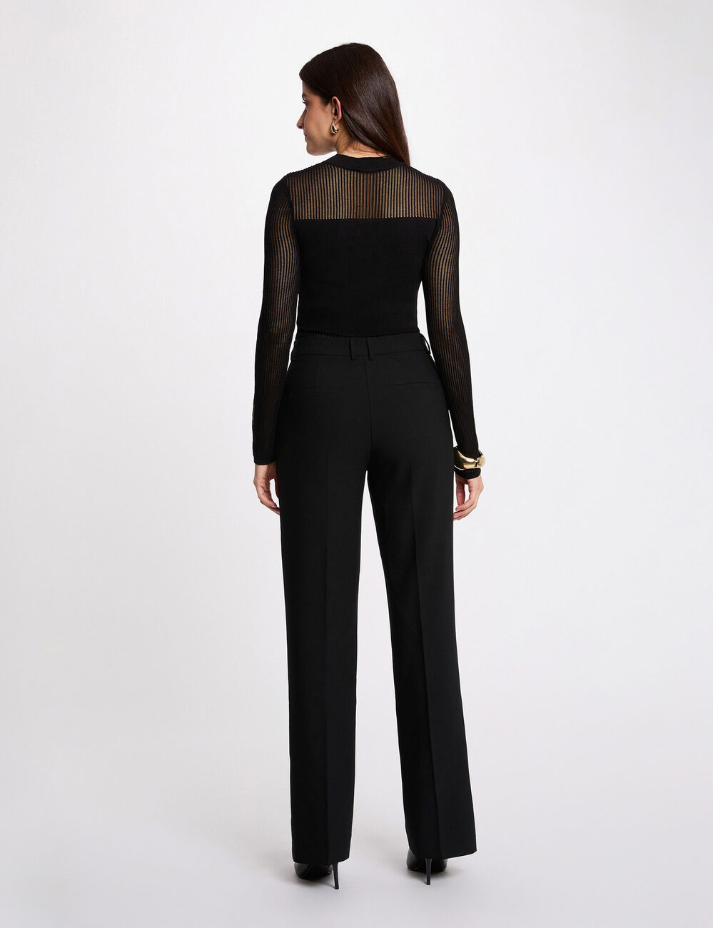 Pull ajouré col montant noir femme