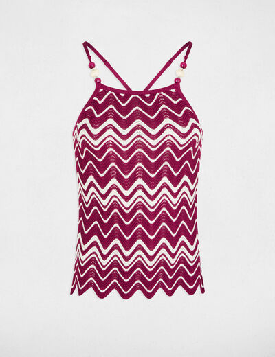 Top en maille imprim&eacute; prune femme