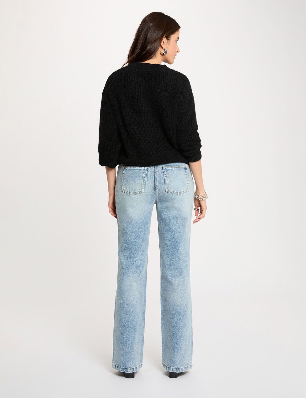 Pull droit col rond noir femme