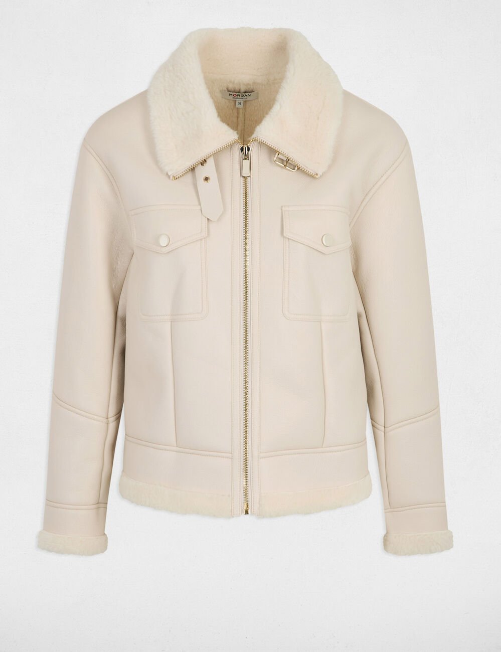 Manteau court fausse fourrure ivoire femme