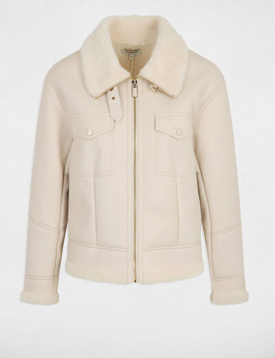 Manteau court fausse fourrure ivoire femme