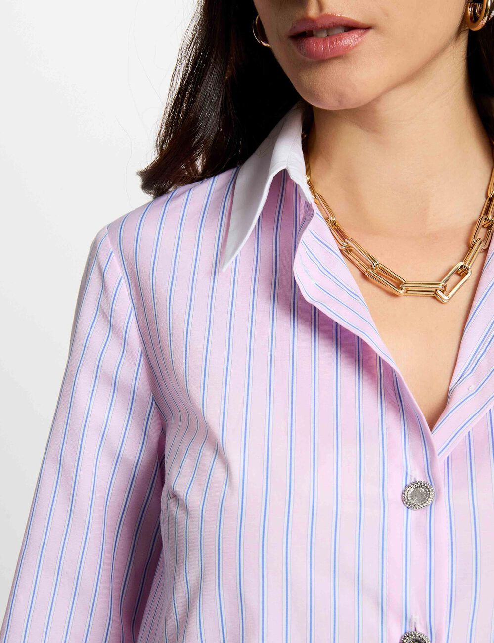Chemise manches longues ray&eacute;e rose femme