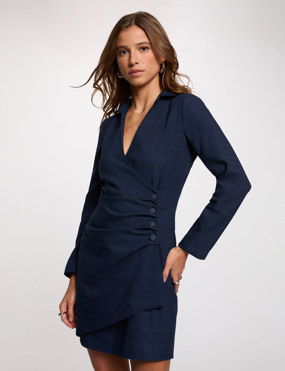 Robe courte portefeuille bleu marine femme