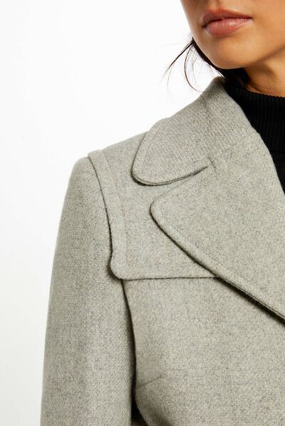 Manteau cintré ceinturé gris clair femme