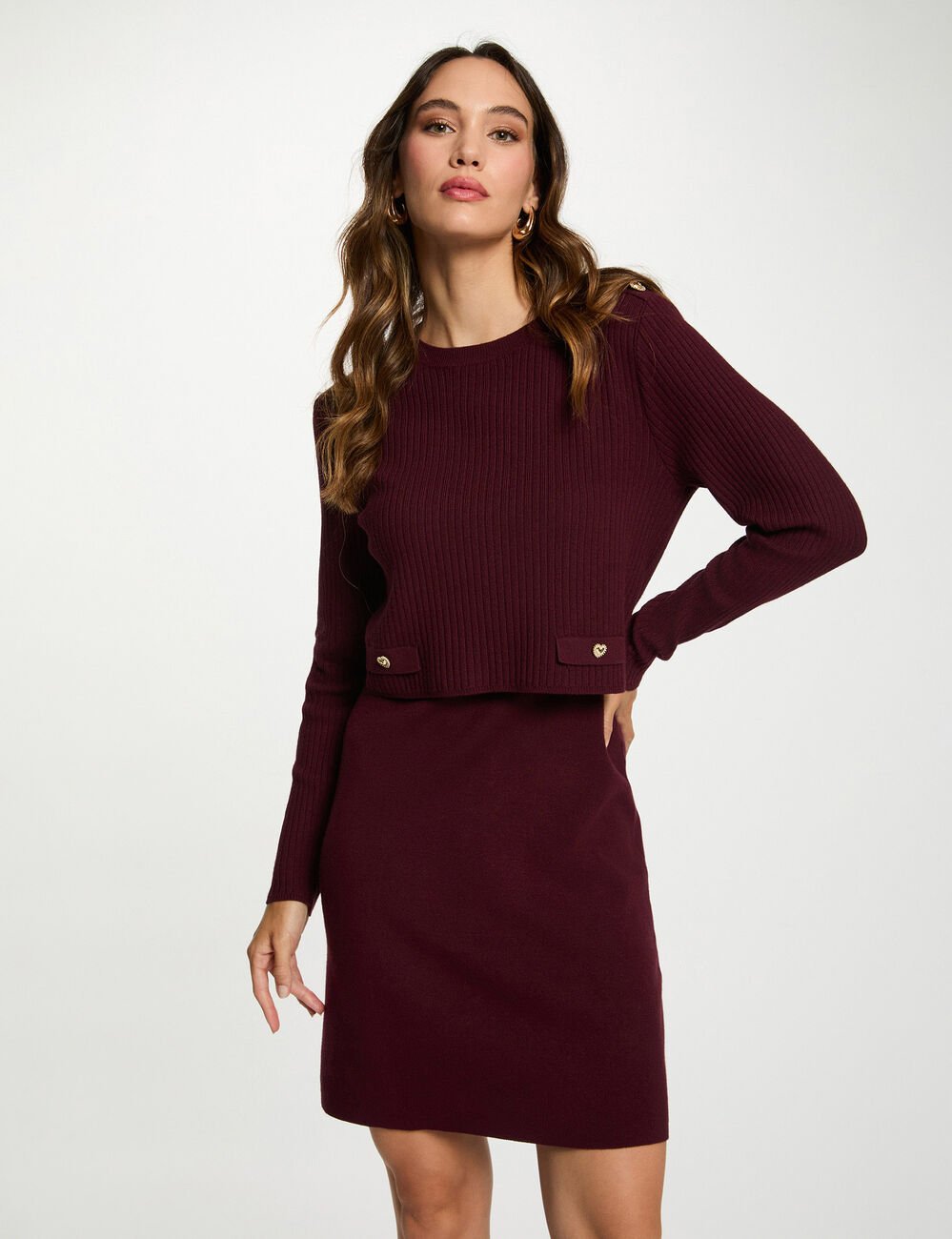 Robe courte effet 2-en-1 prune femme