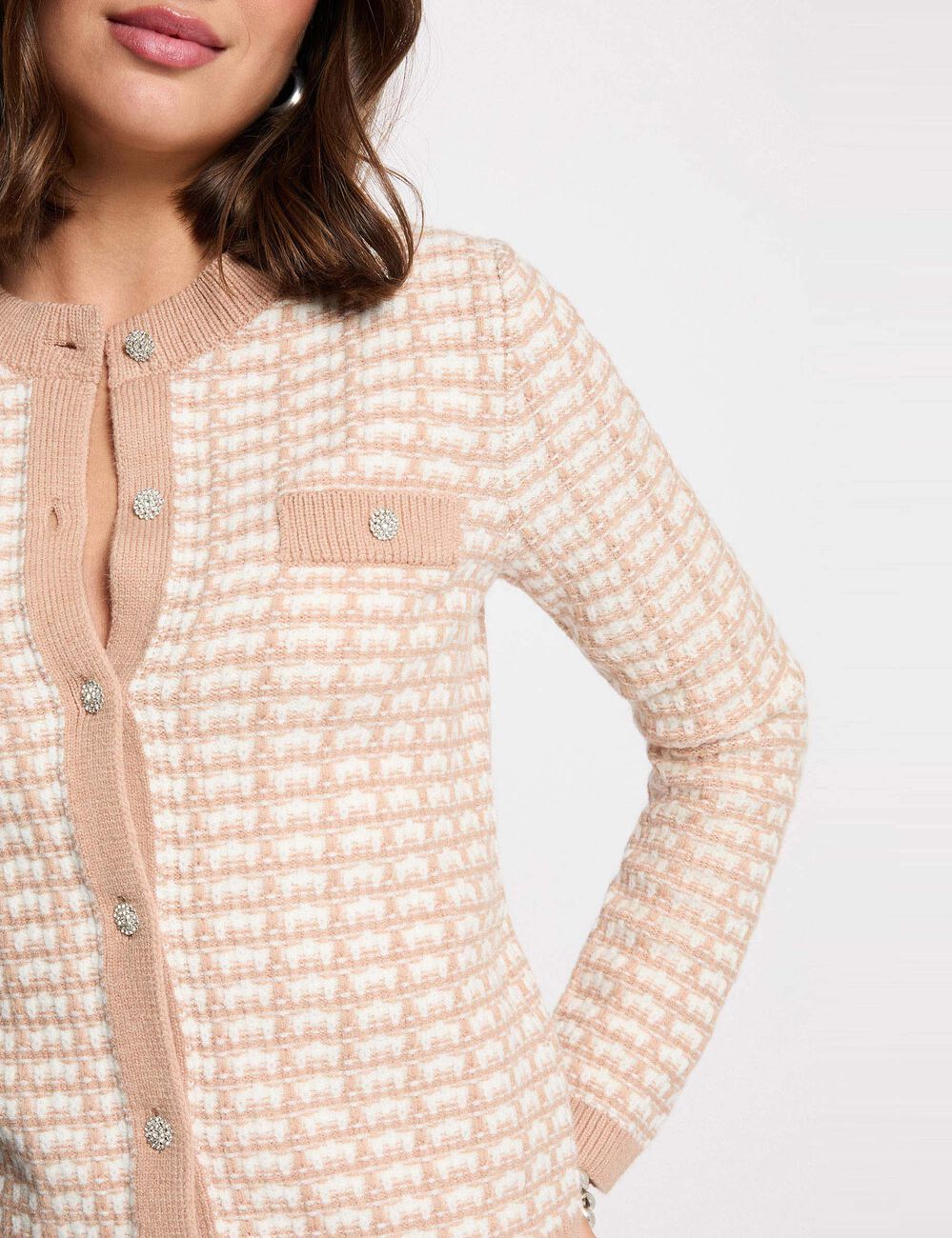 Getailleerd jacquardvest taupe vrouw