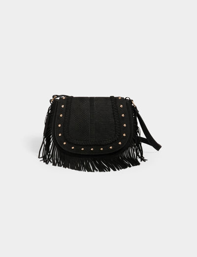 Sac besace croco à franges noir femme