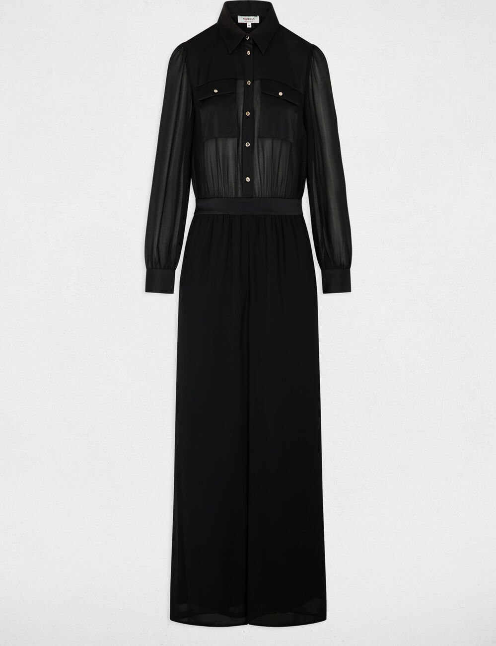 Vloeiende jumpsuit met reverskraag zwart vrouw