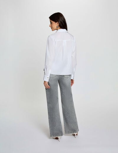 Chemise droite col &agrave; revers blanc femme