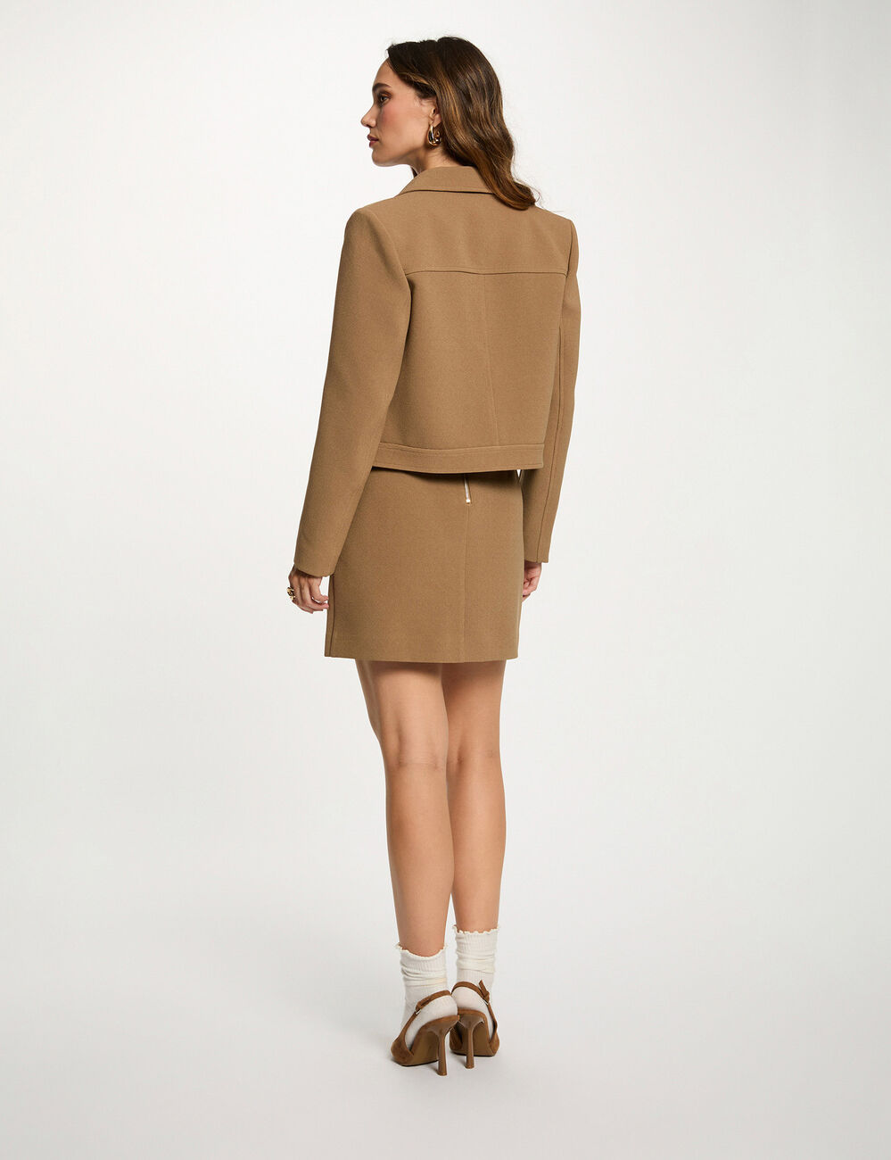 Veste courte manches longues sable femme