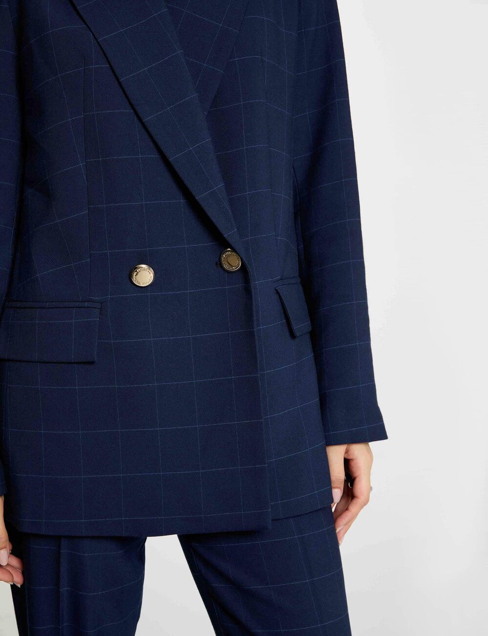 Rechte geruite blazer marineblauw vrouw