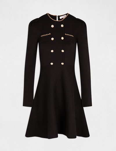 Robe tricot trap&egrave;ze avec boutons noir femme