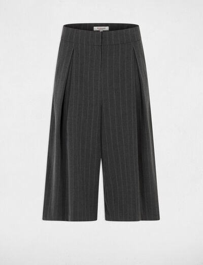 Bermuda taille haute ray&eacute; denim gris fonce femme