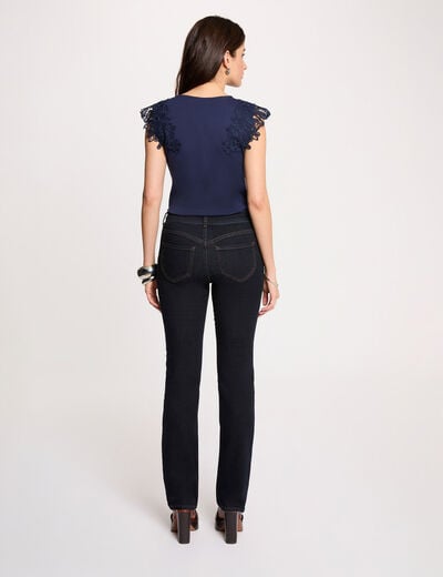Jean droit taille haute denim brut femme
