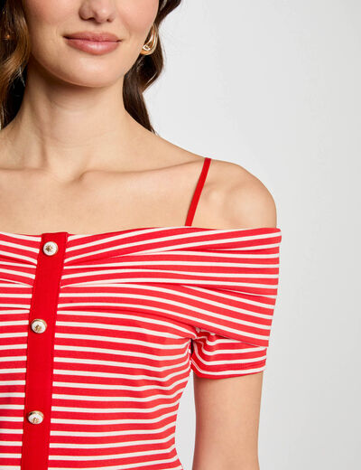 T-shirt met korte mouwen en strepen rood vrouw