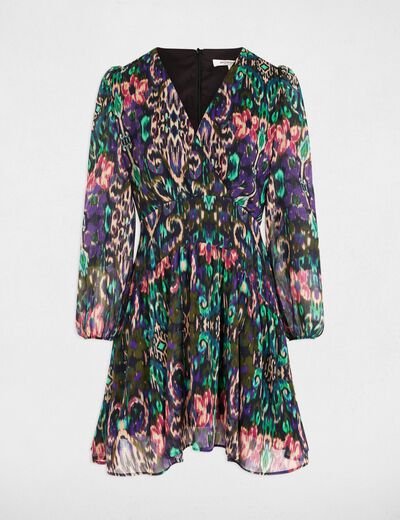 Robe courte évasée imprimée multicolore femme