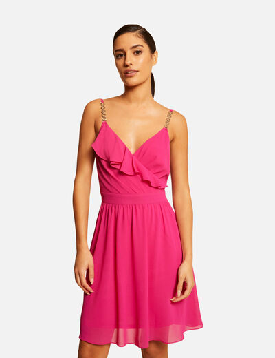 Robe patineuse avec col cache-coeur rose fonce femme