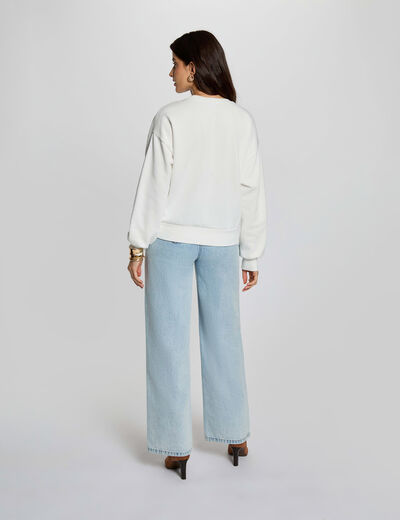 Pull maille brodée blanc femme