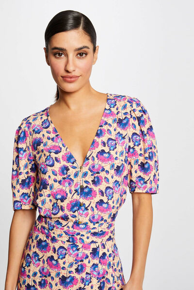 Blouse manches courtes imprimé floral multico femme