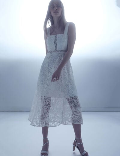 Robe midi trapèze dentelle blanc femme